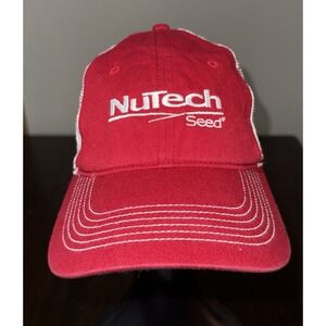 NuTech Seeds Trucker Hat Mens Red Modern White Stitch Adjustable Cap By District